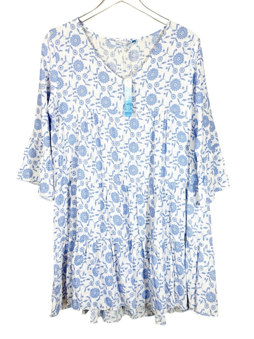 ELSIE & ZOEY Women's NWT Blue & White Cotton Blend Coastal Floral Dress